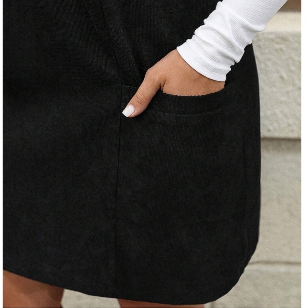 Plus Solid Black Pockets Corduroy Mini Dress 1x 2… - image 4